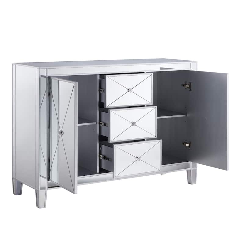SEI Furniture Marter Glam Silver Mirror 3-Drawer Cabinet