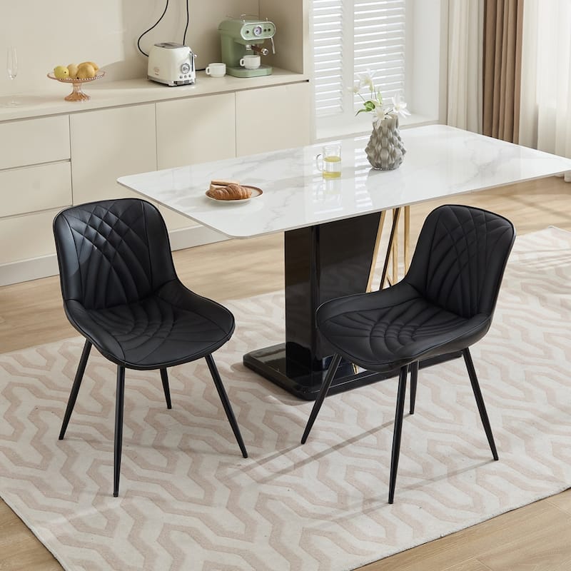 2PCS PU Wood Frame Dining Chair - Black