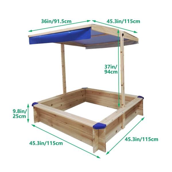 45.3'' Children's Wooden Sandbox with Adjustable Canopy