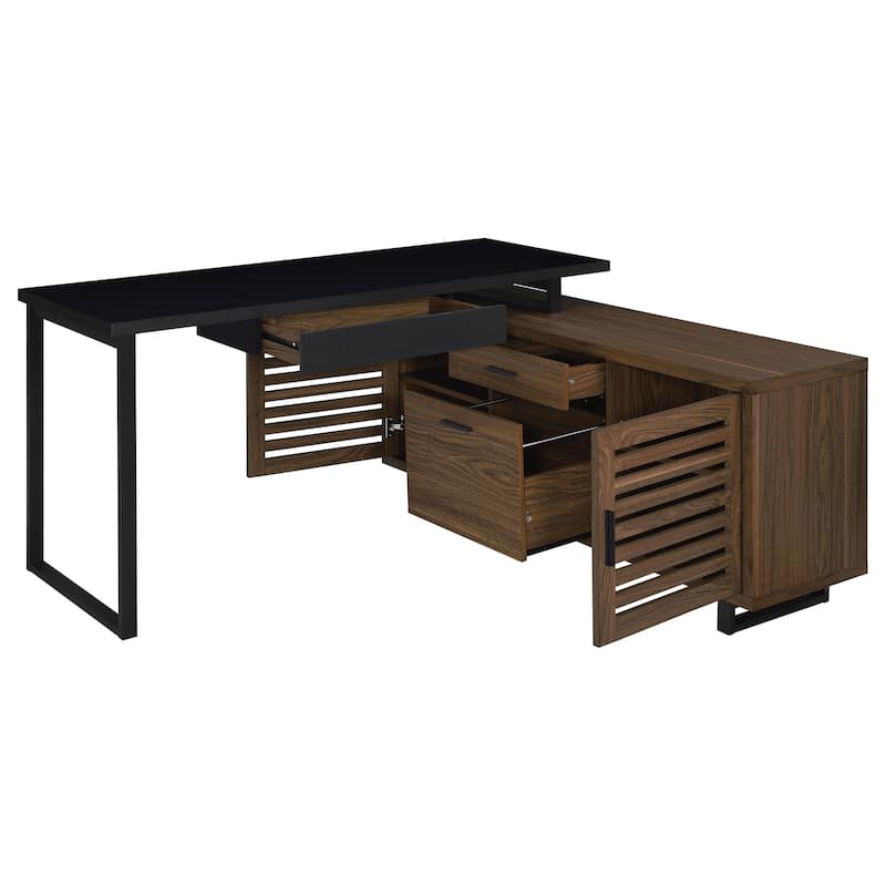 Maddox 60-Inch L-Shape Office Computer Desk Black And Walnut
