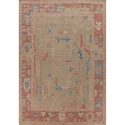Hand Knotted Oriental 100% Wool Carpet Transitional All-Over Beige & Ivories Oushak Area Rug - 12' 2'' X 9' 4''
