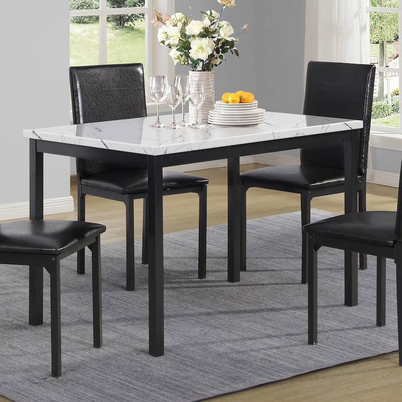 Metal Dining Table with Laminated Faux Marble Top, Ideal For Small Dining Or Breakfast Areas