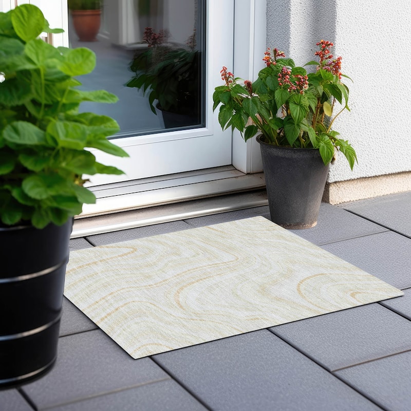 Machine Washable Indoor/ Outdoor Chantille Contemporary Abstract Rug - Ivory - 1'8" x 2'6"