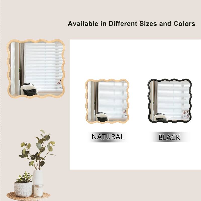 Solid Wood 36"x36" Wavy Frame Wall Mirror - Farmhouse-Style Vanity Mirror for Any Room Decor