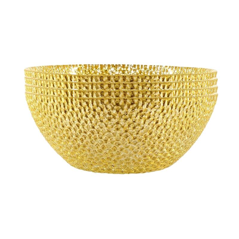 Glass Bowls with Pebble Pattern Perfect for Casual Meals or Festive Gatherings - Set-4 - Gold