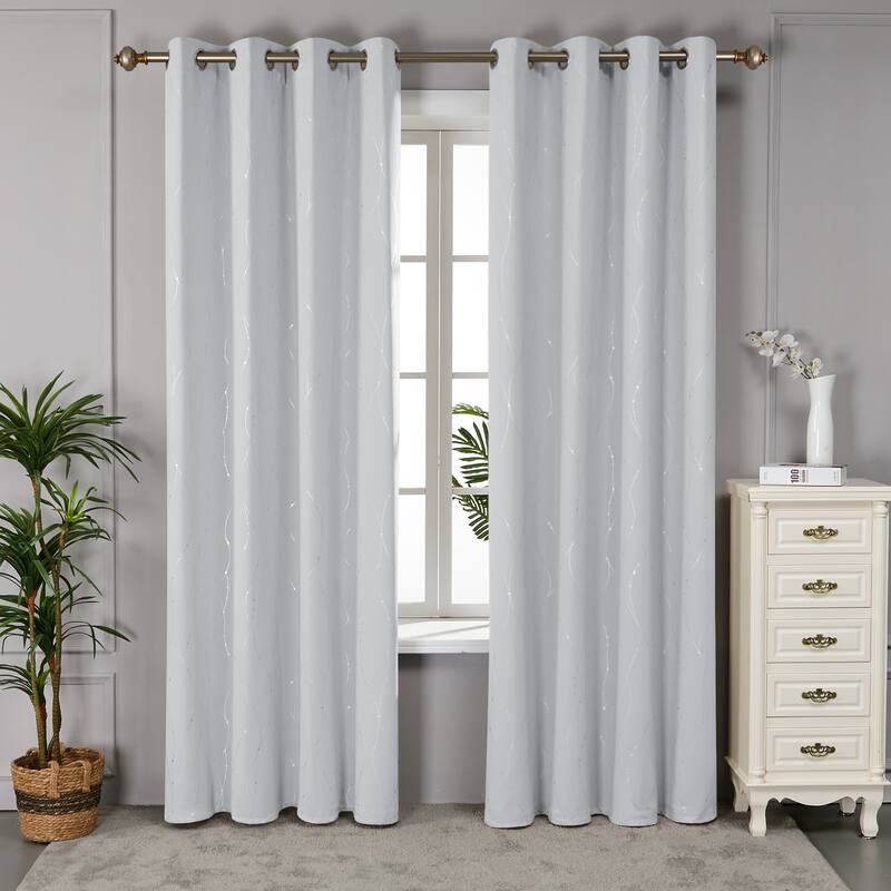 Deconovo Wave Line with Dots 52 Width Curtains Pair(2 Panel) - 42x108 Inch - Greyish White