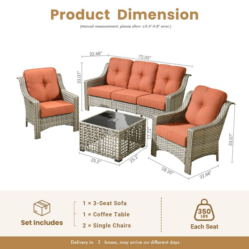 HOOOOWOOO 5-piece Wicker Rattan Patio Outdoor Furniture Ergonomic Conversation Set with Coffee Table