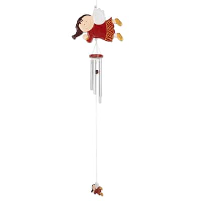 Novica Handmade Grinning Angel Wood Wind Chime - Red
