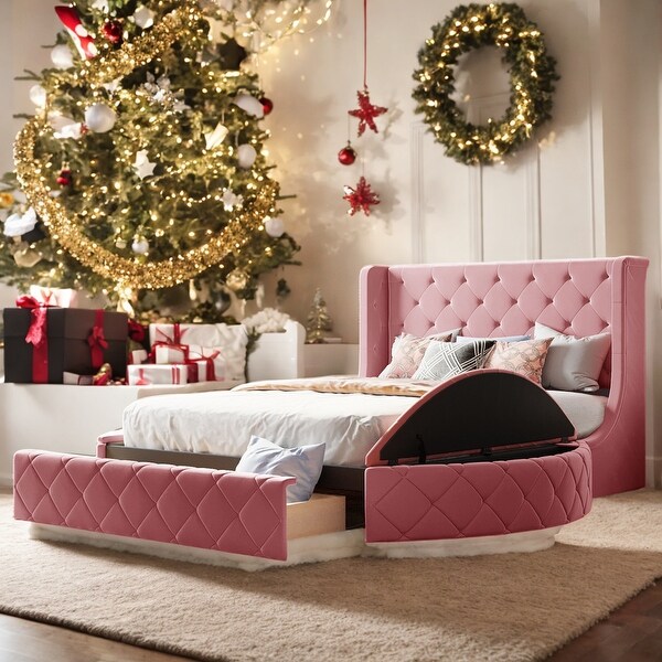 Upholstered storage platform bed with side drawers cheap