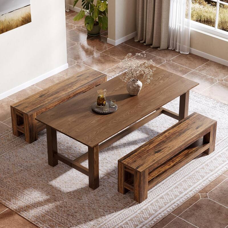 59" Dining Bench with Storage Shelf, Entryway Bench for Dining Room, Bedroom, Kitchen, End of Bed