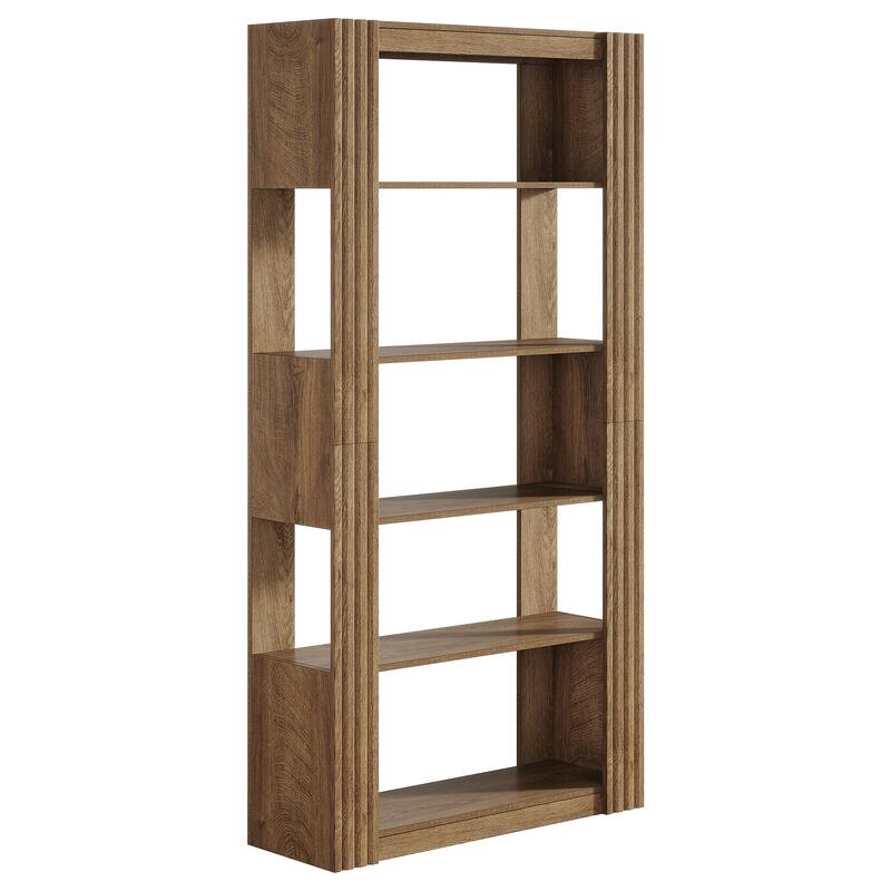 5-Tier Open Bookshelf, Wood Storage Shelves, Rustic Brown