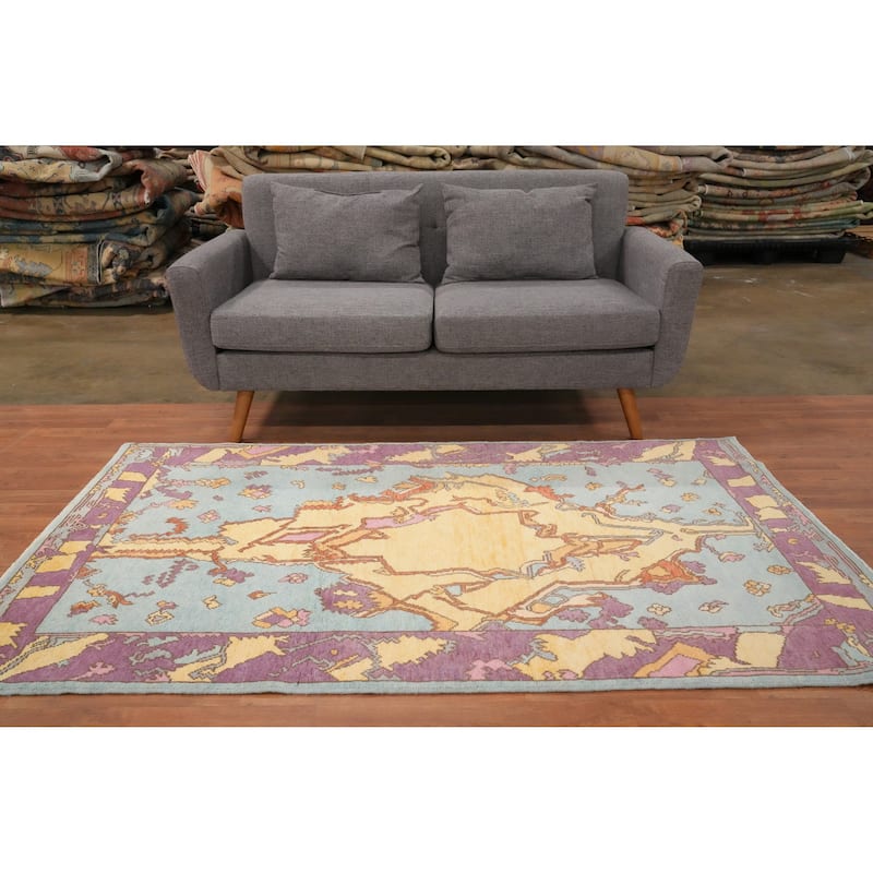 Hand Knotted Oriental 100% Wool Carpet Transitional Geometric Navy Blue & Blues Oushak Area Rug - 6' 10'' X 3' 11''