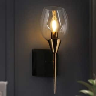 Coria Modern Transitional 1-light Black Gold Wall Sconce Glass Bathroom Wallchiere lighting - 14.5"H x 6.7"D