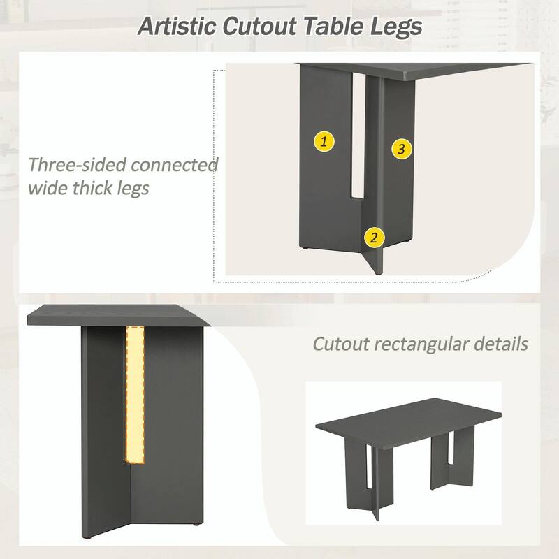 Farmhouse Wood Dining Table, 60" Rectangular Kitchen & Dining Table with Cutout Legs for Dining Room and Living Room