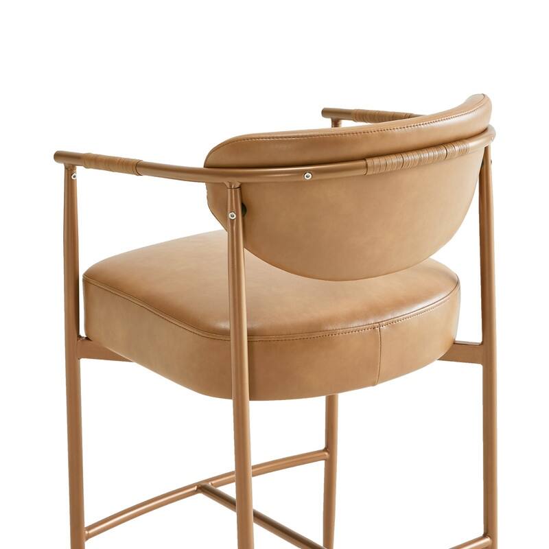 Spruce & Spring Modern Counter Stool with Gold Metal Frame and Woven Strap Arm