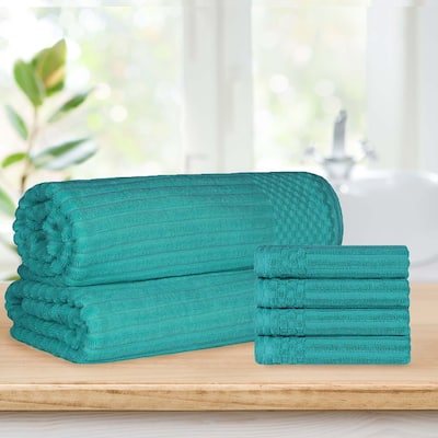 Ribbed Cotton Absorbent Heavyweight Hand Towel and Bath Sheet Set by Superior