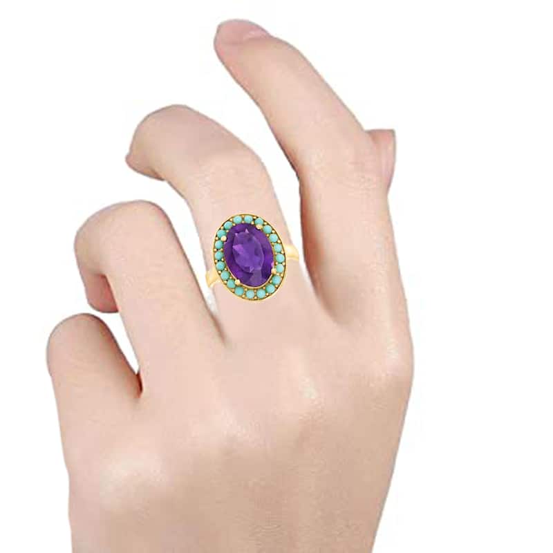 925 Sterling Silver African Amethyst and Campitos Turquoise Solitaire Ring