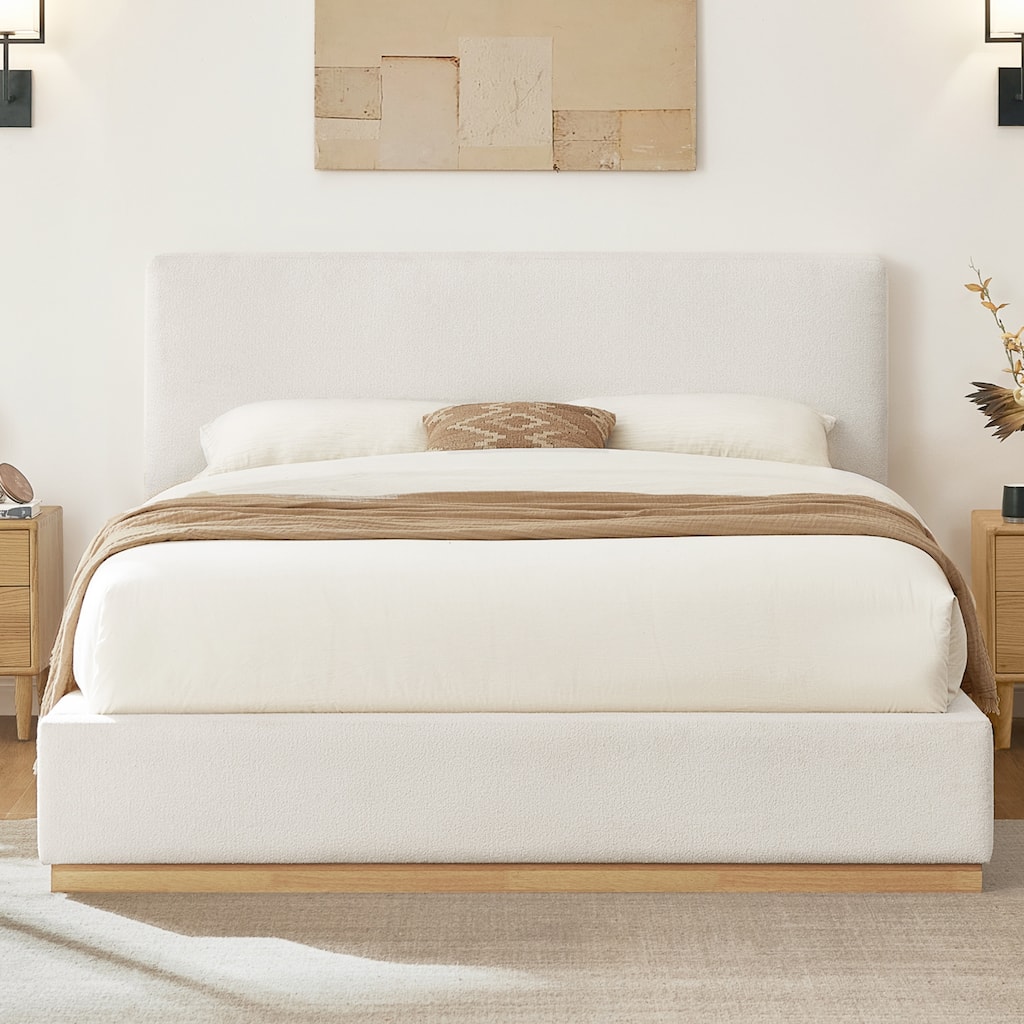 Spruce & Spring Modern Boucle Upholstered Platform Bed with Solid Wood Frame