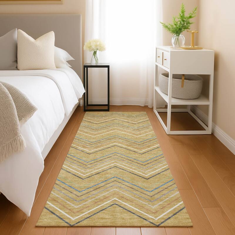 Machine Washable Indoor/ Outdoor Modern Chevron Chantille Rug