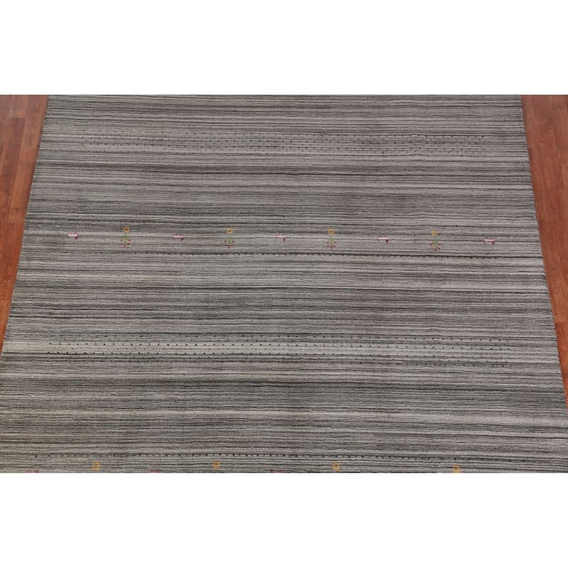 Hand Knotted Oriental 100% Wool Carpet Tribal Tribal Greys & Charcoal Gabbeh Area Rug - 9' 9'' X 8' 1''