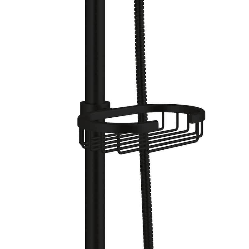 Kauai III 8-in Rain Showerhead Shower System with Slide Bar and Integrated Soap Dish Matte Black
