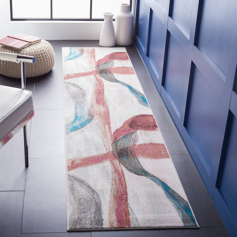 SAFAVIEH Aria Ligita Modern Abstract Rug - 2' x 8' Runner - Ivory/Plum