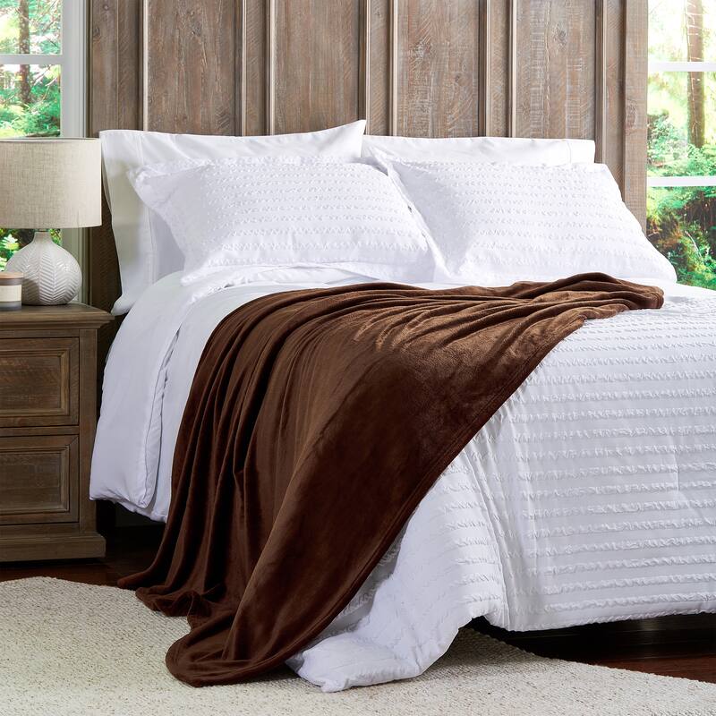 Velvet Throw - Oversized Solid Microfiber Polyester Blanket for Year-Round Warmth by Windsor Home