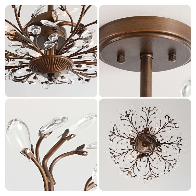 Flavia 4-light Crystal Beaded 9-Branch Semi-Flush Mount - 18 inches in diameter x 12 inches H