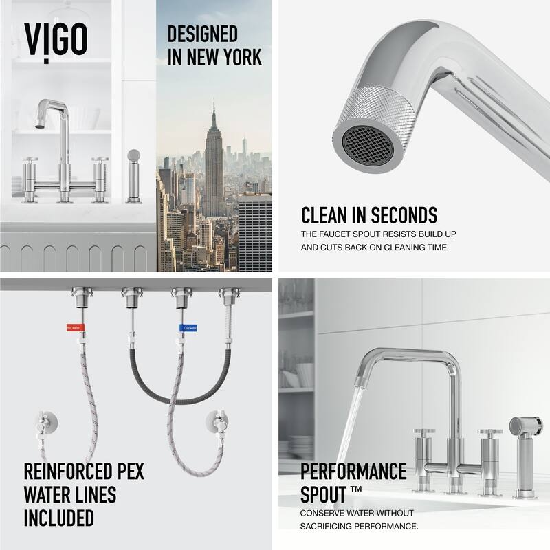 VIGO Cass 12" H 2-Handle Widespread Bridge Pull-Out Sprayer Kitchen Faucet