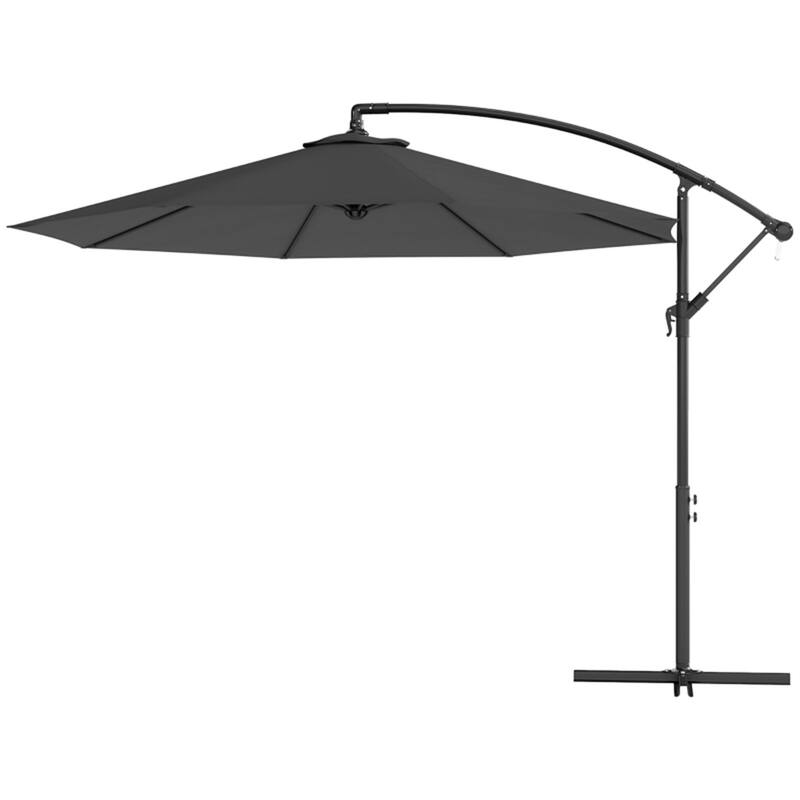 10ft UV and Water-Resistant Polyester Fabric Offset Patio Umbrella with Adjustable Crank and Stable Base - Dia.116.1" x 98.4"H - Grey