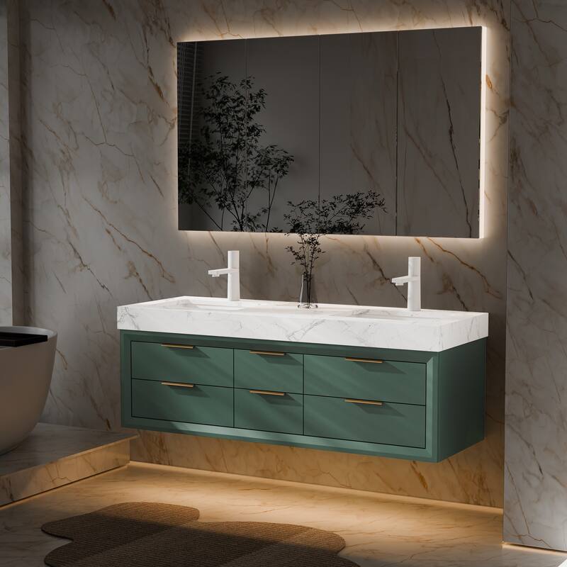 60" Wall-Mount Double Vanity with LED Light. - 60 inch