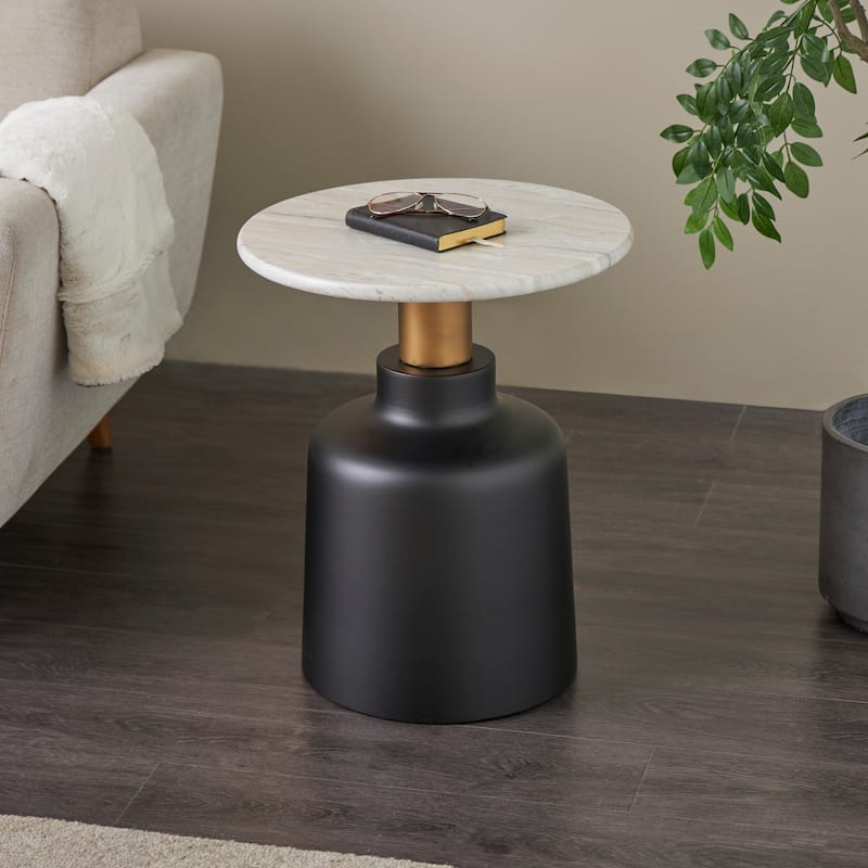 Black Metal Pedestal Coffee Table with Faux White Marble Top - 18 x 18 x 22