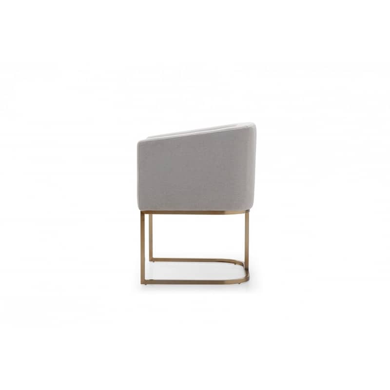 Light Gray And Antiqued Brass Upholstered Fabric Dining Arm Chair