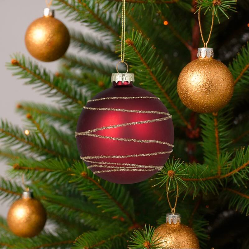 4ct Glass RedGreen Matte Christmas Ball Ornaments 3.25-Inch (80mm)