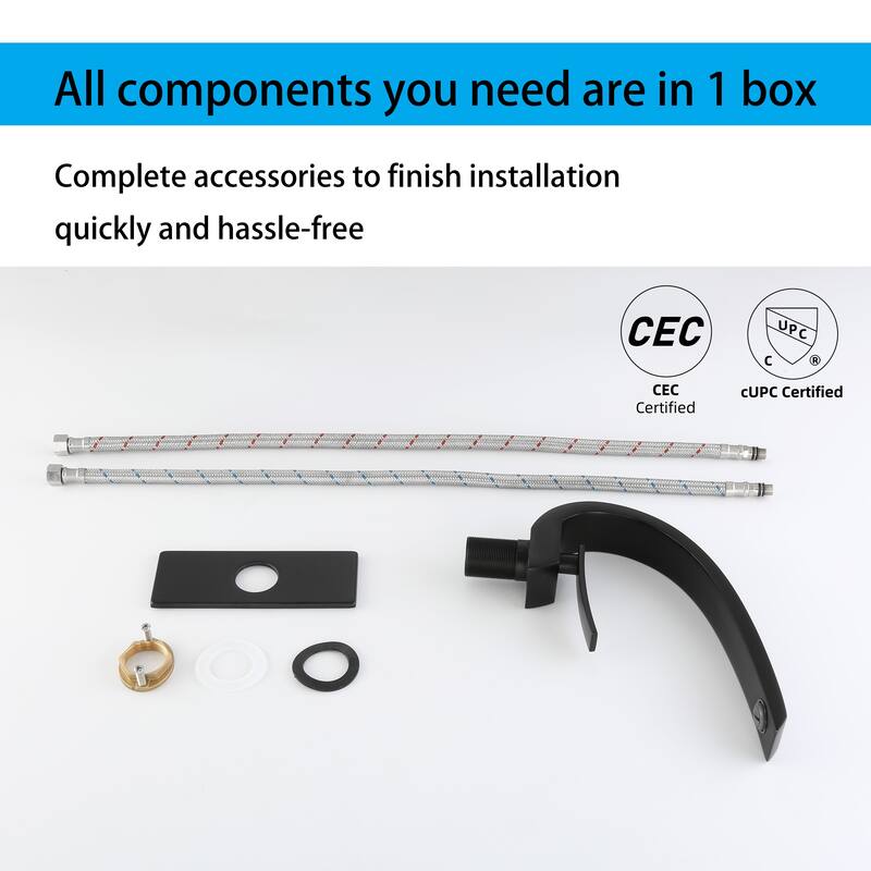 Modland C-Shaped Single Hole Bathroom Faucet, 500K Cycle CUPC Certified, 6-Inch Cover Plate, Black / Gold / Nickel / Chrome