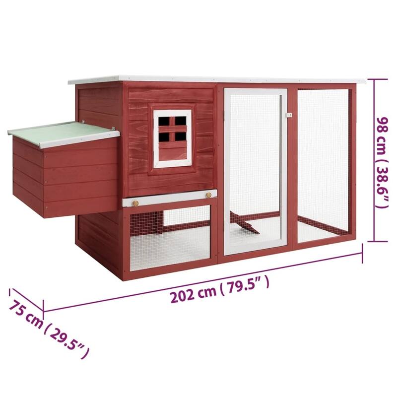 vidaXL Chicken Coop and Run Hen House with Nesting Box and Ramp Solid Wood - 79.5" x 29.5" x 38.6"
