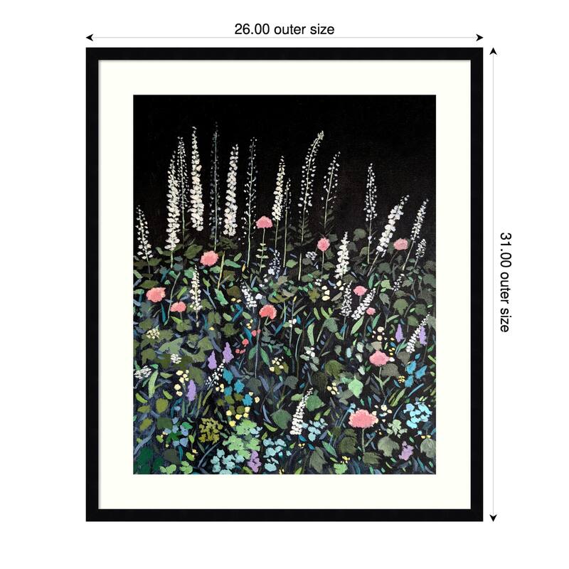 Night Garden by Claire Whitehead Wood Framed Wall Art Print - Svelte Noir Black - Wood - 26 x 31 in - Black