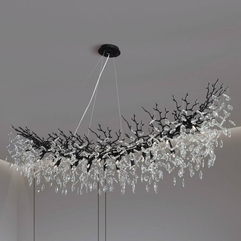 Modern Branch Crystal Linear Chandelier, 1100-1830mm Dining Pendant Light