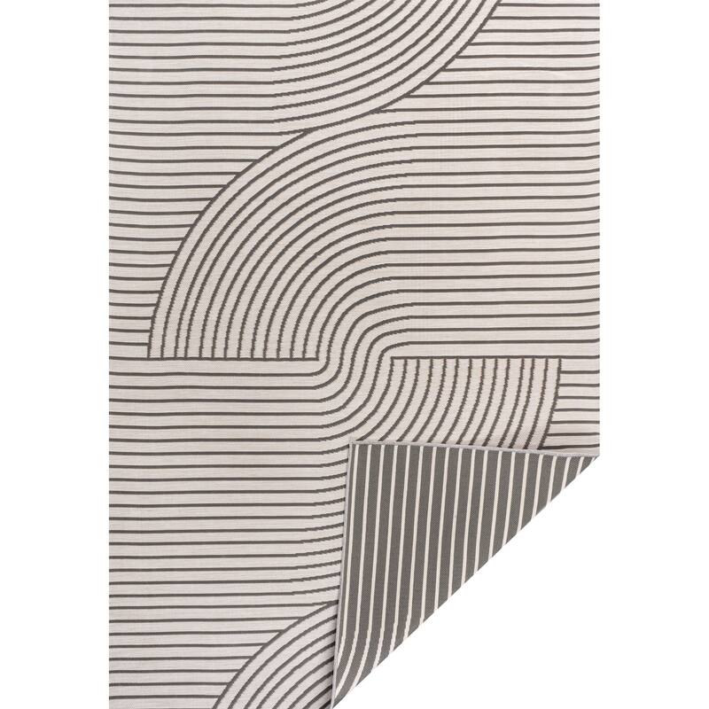 JONATHAN Y Reversible Zana Mid-Century Modern Curve Stripe Machine-Washable Dark Gray/Cream Indoor/Outdoor Area Rug