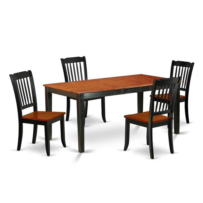Rectangular Dining Table Set 54x66 Inch with Leaf & 4 Chairs - Modern Farmhouse Style