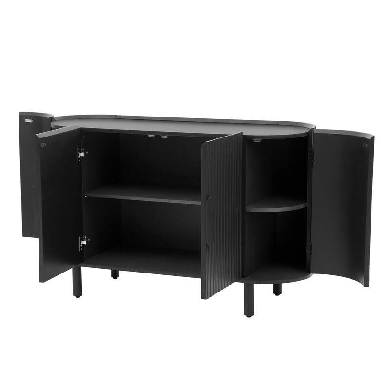 Light Luxury Sideboard with Adjustable Shelves, Curved Design Storage Buffet Cabinet for Living Room/Kitchen/Entryway/Hallway