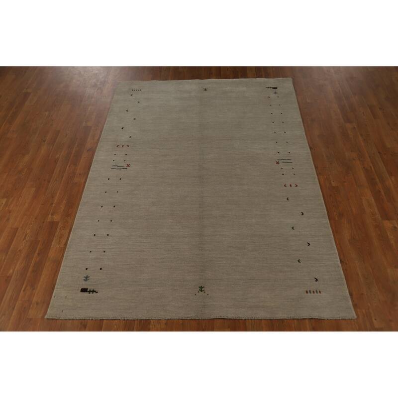 Hand Knotted Oriental 100% Wool Carpet Tribal Tribal Beige & Ivories Gabbeh Area Rug - 7' 8'' X 5' 5''