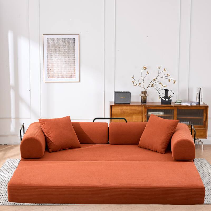 Convertible Sofa Bed, Folding Floor Couch Loveseat with Pillows, Corduroy Multi‑Mode Lounger, Sleeper Mattress