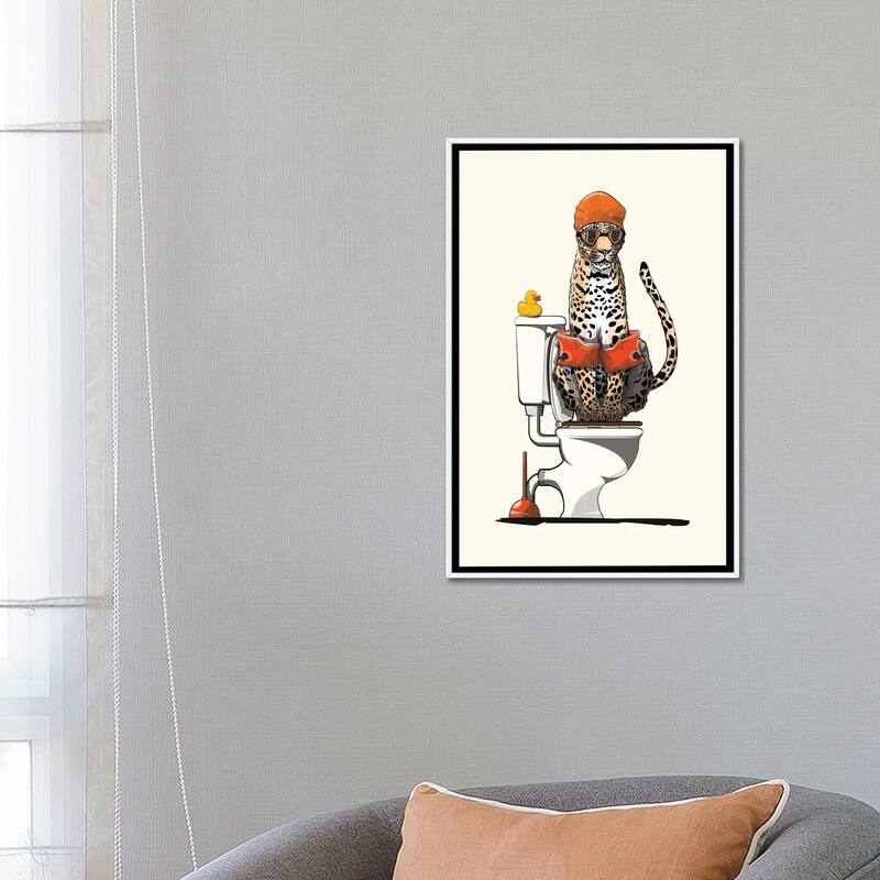 iCanvas "Leopard On The Toilet" by WyattDesign Framed