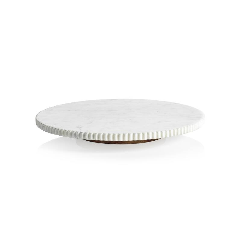 Caserta Ribbed Finish White Marble Lazy Susan - 16" dia x 2"