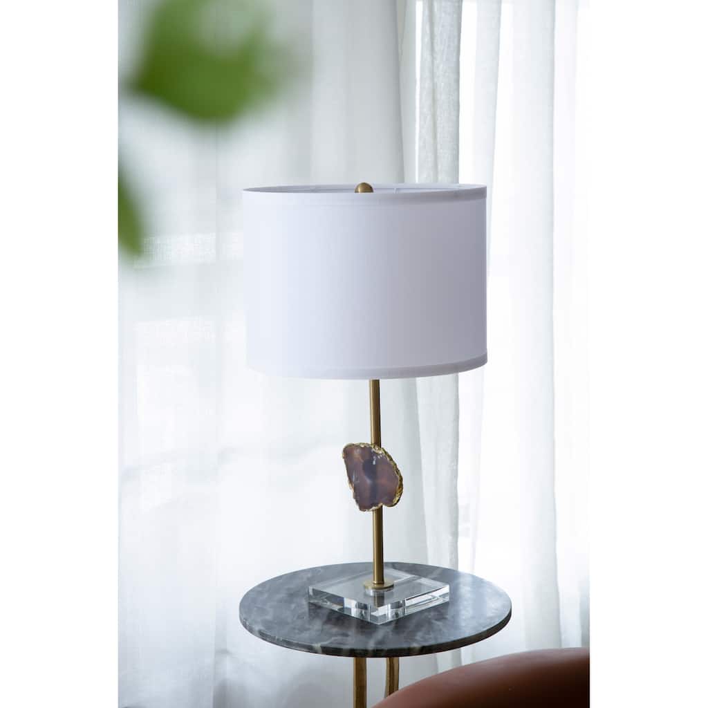 D14x25.2" Gold Table Lamp with Agate Slice and White Drum Shade