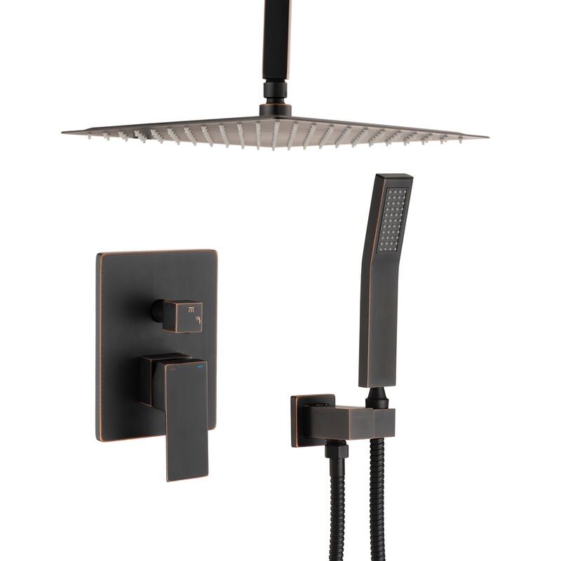 Topcraft Ceiling Mount Rainfall Shower System with Handheld Showerhead - 10*10