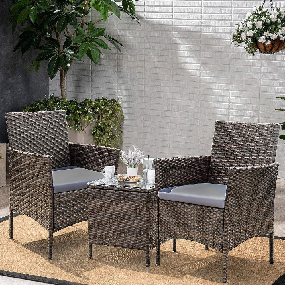 Homall 3 Pieces Patio Porch Furniture Sets PE Rattan Wicker Chairs with Table Outdoor Garden Furniture Sets