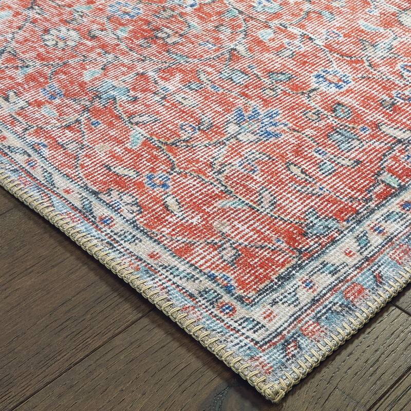 Vista Home Savannah Distressed Floral Red and Blue Area Rug