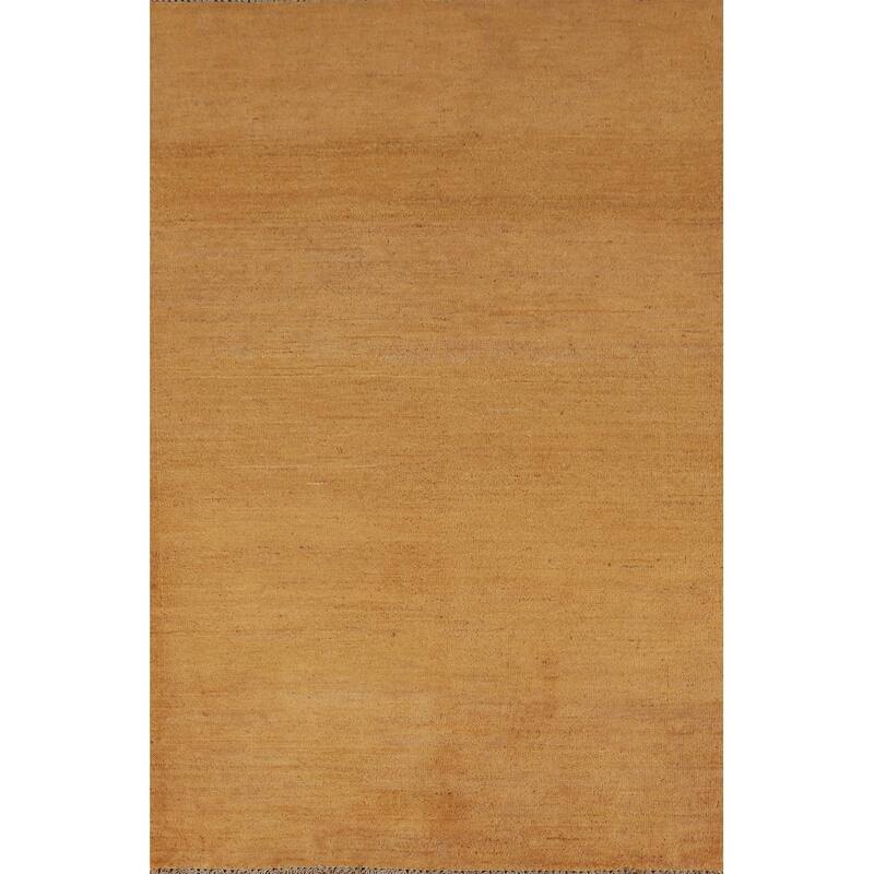 Modern Gold Solid Gabbeh Oriental Rug Hand-Knotted Wool Carpet - 3'3" x 5'0"